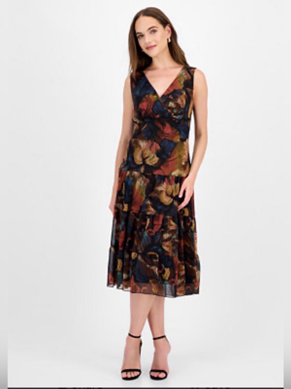 Connected Apparel Women’s Sleeveless Tiered Midi Dress | NWT | Elegant Floral - Picture 1 of 10
